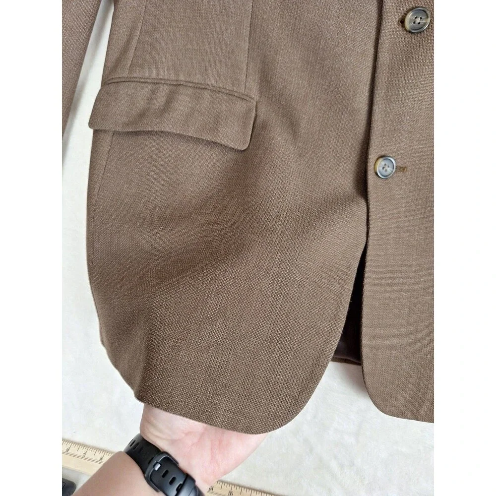 Izod Sports Coat Men's 46L Brown Woven Tweed Lined 2 Button Blazer Pocket Jacket